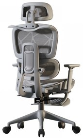 Scaun ergonomic, functie translatie sezut, cotiere reglabile 3D, tetiera 3D, suport lombar reglabil, spătar reglabil inaltime, pivotant, suport picioare, Gri