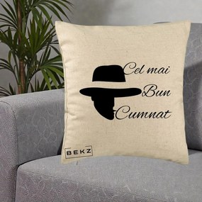 Cadou pentru Cumnat - Perna Personalizata Cel mai Bun Cumnat cu Silueta Palarie, 40x40 cm, Bej, Husa Detasabila, Perna Inclusa, BEKZ®