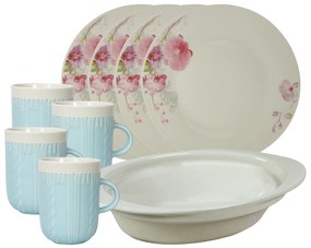 Cadoul Perfect: Set vesela pentru 4 persoane de portelan cu Decor de Orhidee, 9 piese