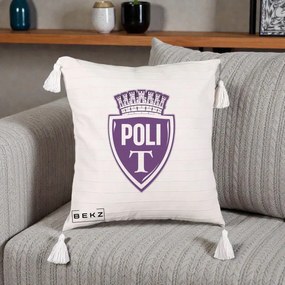 Perna Personalizata Poli Timisoara Fotbal, 40x40 cm, Bej cu Franjuri, Husa Detasabila, Perna Inclusa, BEKZ®