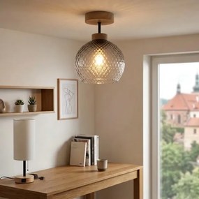 BRILAGI - LED lustru aplicat R GLASS 1xE27/60W/230V Ø 25 cm stejar/gri fumuriu