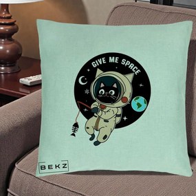 Perna Decorativa Give Me Space Pisica Astronaut, 40x40 cm, Verde Menta, Husa Detasabila, Perna Inclusa, BEKZ®
