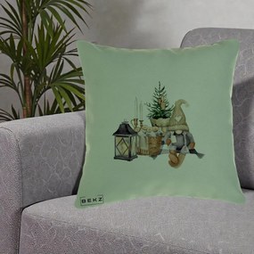 Perna Decorativa Gnom Scandinav cu Felinar, 40x40 cm, Verde, Husa Detasabila, Perna Inclusa, BEKZ®