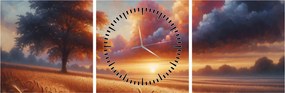 Tablou – Apus de soare pe câmp (cu ceas) (90x30 cm)