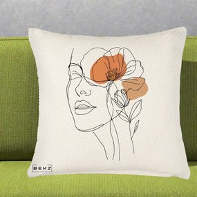 Perna Decorativa Portret Feminin Mac Profilat, 40x40 cm, Crem Reliefat, Husa Detasabila, Perna Inclusa, BEKZ®