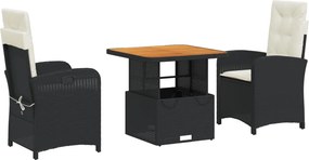 vidaXL Set mobilier de grădină cu perne, 3 piese, negru, poliratan