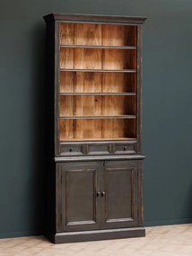 Biblioteca din lemn de mango, cu 6 rafturi, un sertar si 2 usi, cu aspect vintage, Valmore