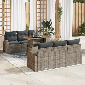vidaXL Set de Masă pentru Grădină de 7 Piese cu Perne Gri Poli Ratan Acacia
