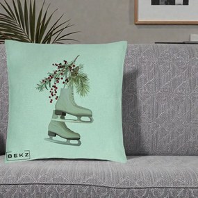 Perna Decorativa Patine cu Ramuri de Brad si Afine, 40x40 cm, Verde Menta, Husa Detasabila, Perna Inclusa, BEKZ®