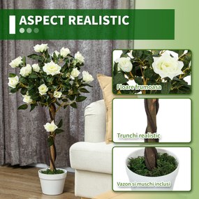 Outsunny Plantă Artificială de Trandafir cu 21 de Flori Ø18x90 cm Portocaliu cu Vas | Aosom Romania