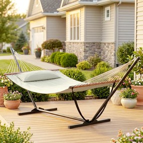 Outsunny Hamac pe suport, hamac cu suport din oțel, pernă, bare de întindere, 368 x 140 x 110 cm, cremă | Aosom Romania