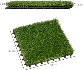 Outsunny Gazon Sintetic 10 Piese Covoraș Gazon Artificial 30x30 cm cu Înălțimea Firului de Iarbă 20 mm și Anti-UV Verde Închis | Aosom Romania