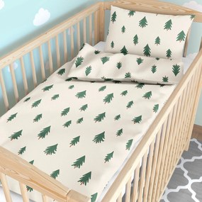 Goldea lenjerie pătuț din 100% bumbac - brazi pe bej natural 90 x 140 și 50 x 70 cm