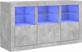 vidaXL Servantă cu lumini LED, gri beton, 123x37x67 cm