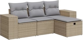 vidaXL Set canapele de grădină, 4 piese, cu perne, bej, poliratan