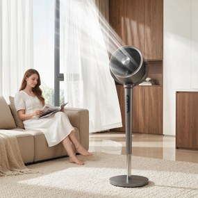 HOMCOM Ventilator de podea circulator de aer cu 12 trepte de viteză afișaj LED telecomandă 70°+90° oscilare Gri | Aosom Romania