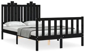 3192270 vidaXL Cadru de pat cu tăblie dublu mic, negru, lemn masiv