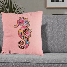 Perna Decorativa Calut de Mare Glitter Tropical, 40x40 cm, Roz, Husa Detasabila, Perna Inclusa, BEKZ®