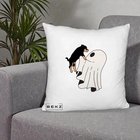 Perna Decorativa Caine Rottweiler Fantoma Halloween, 40x40 cm, Alb Pufos, Husa Detasabila, Perna Inclusa, BEKZ®