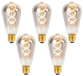 Set de 5 becuri LED cu filament răsucit E27 reglabile ST64 fum 120lm 1800K