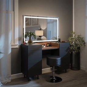 SEG216 - Set Masa toaleta 120 cm cosmetica machiaj, oglinda cu LED, masuta vanity cu sau fara scaun - Gri Antracit - Maro