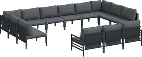 vidaXL Set de canapele pentru grădină cu pernă 13 pcs Negru Oțel
