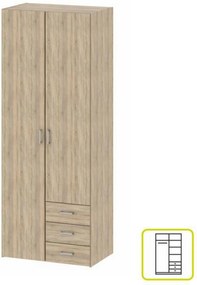 Dulap GWEN 70425, stejar sonoma, PAL, cu 2 usi si 3 sertare, 78x50x200