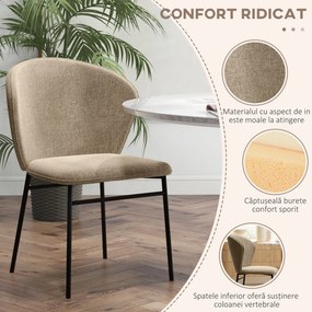 HOMCOM Scaun de masă, Design contemporan și elegant, Material textil cu efect de in, Oțel, 52 x 55 x 80 cm,  Maro deschis | Aosom Romania