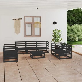 Set mobilier de gradina, 8 piese, negru, lemn masiv de pin Negru, 1, nu