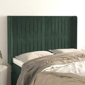 3119869 vidaXL Tăblie pat cu aripioare verde închis 147x16x118/128 cm catifea