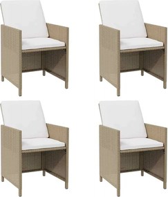 vidaXL Scaune de grădină cu perne, 4 buc., bej, poliratan
