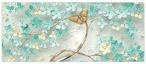 Tablou cu flori și fluturi (120x50 cm)