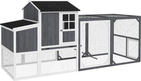 PawHut Coteț pentru găini cu tarc pentru 3-4 găini, cuib în 3 părți, suprafață 1,9 m², lemn de brad, gri | Aosom Romania