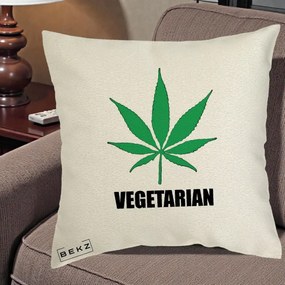 Perna Decorativa Vegetarian cu Frunza, 40x40 cm, Ecru, Husa Detasabila, Perna Inclusa, BEKZ®