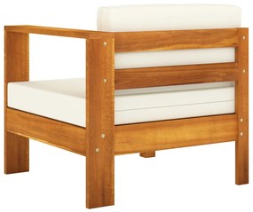 Canapea de mijloc cu cotiera, alb crem, lemn masiv acacia 1, Crem, Canapea de mijloc cu cotiera la stanga