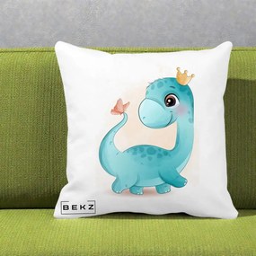 Perna Personalizata Dinozaur Bland Coroana Kawaii, 40x40 cm, Alba Mata, Husa Detasabila, Perna Inclusa, BEKZ®