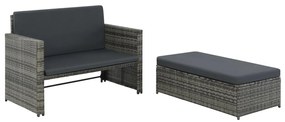 vidaXL Set mobilier de grădină cu perne, 2 piese, gri, poliratan