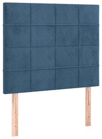 Pat box spring cu saltea, albastru inchis, 90x200 cm, catifea Albastru inchis, 90 x 200 cm, Cu blocuri patrate