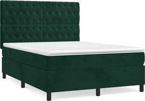 vidaXL Pat box spring cu saltea, verde închis, 140x200 cm, catifea