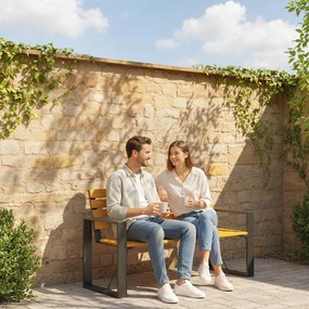 Outsunny Bancă de grădină 2 locuri, rezistentă la intemperii, bancă din lemn cu design cu șipci și cotiere, capacitate 240 kg Lemn natural | Aosom Romania