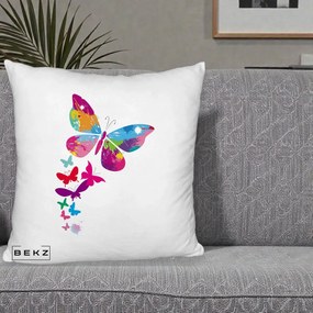 Perna Decorativa Fluturi Splash, 40x40 cm, Alb Pufos, Husa Detasabila, Perna Inclusa, BEKZ®