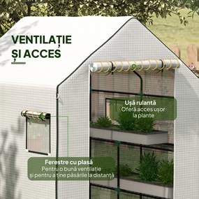 Outsunny Acoperiș de Înlocuire pentru Seră Walk-in din PE cu Ușă Rulabilă și Ferestre, 140 x 143 x 190cm, Alb | Aosom Romania