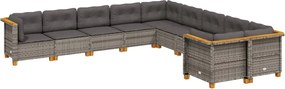 vidaXL Set mobilier de grădină cu perne, 10 piese, gri, poliratan