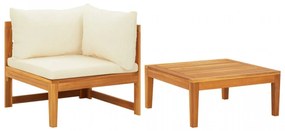 Set mobilier grădină perne alb/crem, 2 piese, lemn masiv acacia