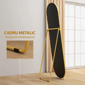 HOMCOM Oglindă Înaltă cu Cadru de Susținere, Oglindă Ovală pentru Dormitor sau Living, 40x4x160 cm, Auriu | Aosom Romania