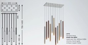 Lustra LED design minimalist cu 11 pendule LOYA crom/ auriu- french gold/ cupru
