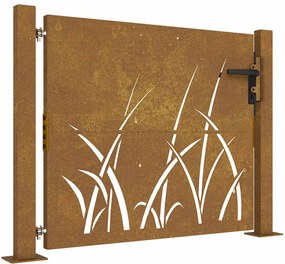 vidaXL Poartă de grădină 100x75 cm, oțel corten, design cu iarbă