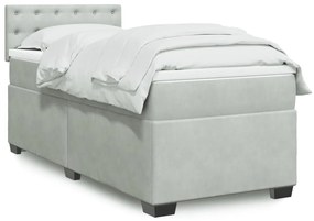 vidaXL Pat box spring cu saltea, gri deschis, 90x190 cm, catifea