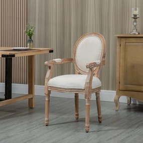 HOMCOM Scaun de Sufragerie cu Brațe, Scaune în Stil Clasic cu Tapițerie din Material Textil, 56x54x96 cm, Alb Crem | Aosom Romania