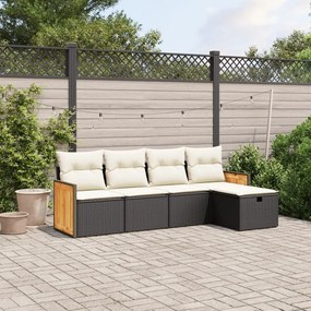 vidaXL Set mobilier de grădină cu perne, 5 piese, negru, poliratan